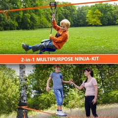 65ft Zip Line Slackline Kit for Kids & Adults – Ninja Course, Pulley, Tree Prote