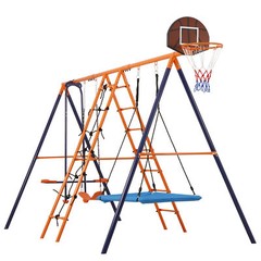 Swing Sets for Backyard 6 in 1 440lbs Capacity Metal w/ 2 Swings Climbing Ladder