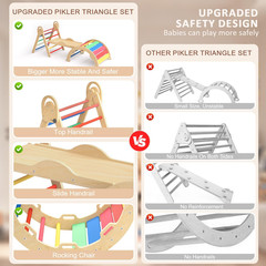Elegantcrafts Pikler Triangle Set with Cushion, Montessori Climbing Set, Indoor