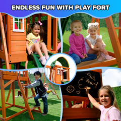Sportspower Amelia Wooden Swing Set – 2-Person Saucer Swing, Sling Swing