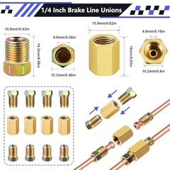 2 Sets 25 FT 1/4″ Brake Line Kit with Brake Lines Fittings,4 1/4 inch Gold
