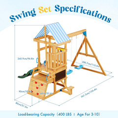 All-in-One Wooden Swing Set with Slide, Swings, Climbing Wall & More!