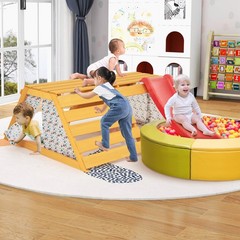 5-in-1 Indoor Jungle Gym Montessori Climbing Toys with Slide for Toddlers Wooden