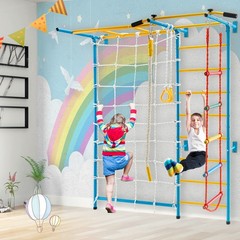7 in 1 Kids Indoor Gym Steel Home Playground Children Swedish Wall Ladder Set