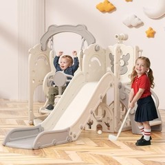 Toddler Slide and Swing Set, 7 in 1 Indoor Outdoor Toddler Playset Cream&gray
