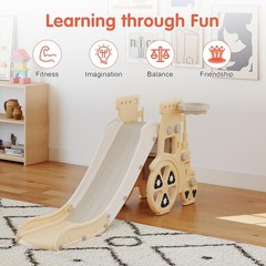 Toddler Slide Playset, Activity Center with Basketball Hoop, Yellow