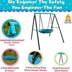 2 Person UFO Swing Set Kids Toddlers Outdoor Yard Fun Play Sturdy Safe Equipment