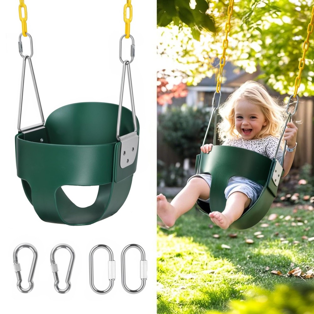 High Back Full Bucket,Toddler Swing with Coated Chains & Triangle Dip Pinch P…