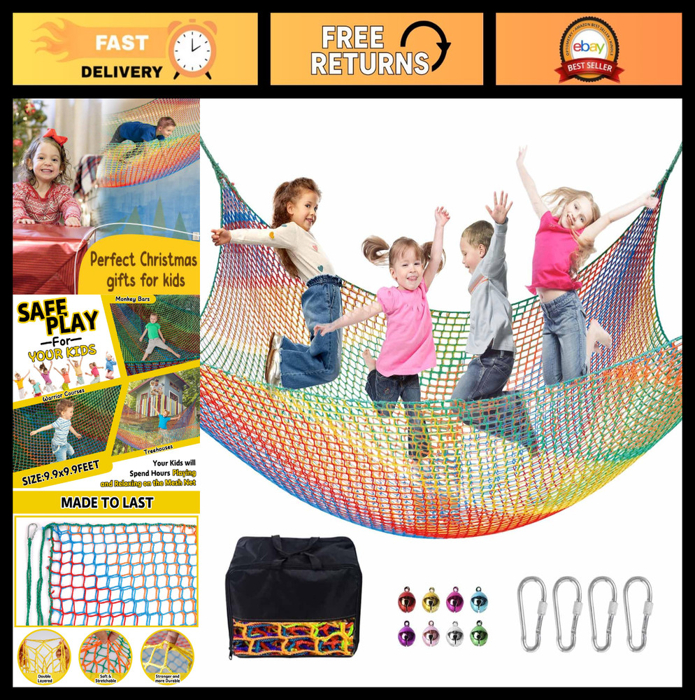Heavy Duty Climbing Net for Kids – 9.9FT Double Layer Playground Safety Mesh, Tr