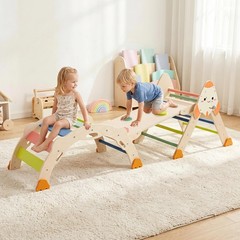 Climbing Toy Set w/ Arch, Foldable Ladder & Wooden Indoor Playground Jungle Gym