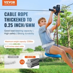 VEVOR 120 ft Zip Line Kit for Kids Adult Trolley Slackers Zipline Up to 330 lb