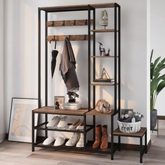 Espelism Hall Tree with Shoe Storage Bench Coat Rack with 7 Hooks Interchange…