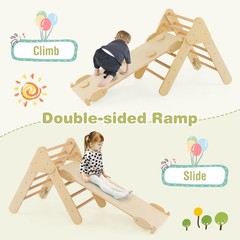 Kids 3-in-1 Climber Set Toddler Wooden Play Arch with Sliding and Climbing Ramp