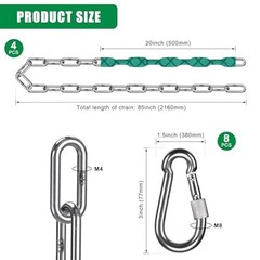4 Heavy Duty 85″ Swing Chains – 1000LB Capacity Stainless Steel Kit with 8 Carab