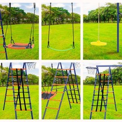 6-in-1 Kids Swing Set Backyard Playground Set 3 Seats Metal Swings Set Outdoor