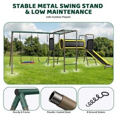 Large Metal Swing Set Playground for Kids Heavy Duty w/ A Frame,Slide,Monkey Bar