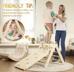 “Pikler Triangle Set with Cushion, 7-in-1 Montessori Climbing Toys for Toddlers”