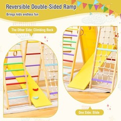 8-in-1 Jungle Gym Playset Wooden Climber Play Set with Monkey Bars Colorful