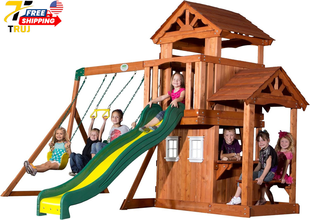 Tanglewood Cedar Wood Swing Set with Wave Slide Clubhouse Playhouse Coveree NEW