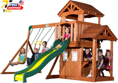 Tanglewood Cedar Wood Swing Set with Wave Slide Clubhouse Playhouse Coveree NEW