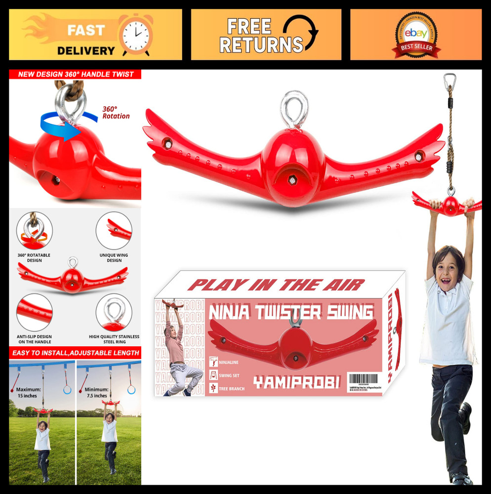 Twist & Spin Swing Set – 360° Handle Slackline Attachments for Kids, Ninja Play
