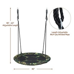 Tree Swing, 40 Inch Round Flying Saucer Swing for Kids Backyard Camo Green