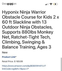 Hyponix Ninja Warrior Obstacle Course for Kids, 2x60ft Slackline w/ 13 Obstacles