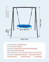 40 In Saucer Swing Seat W/ Heavy Duty A Frame Metal Stand 440lbs Load Capacity