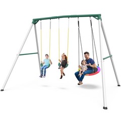 700LB Metal Swing Set Tall Heavy Duty Frame Kids Backyard Playset with 3 Swings
