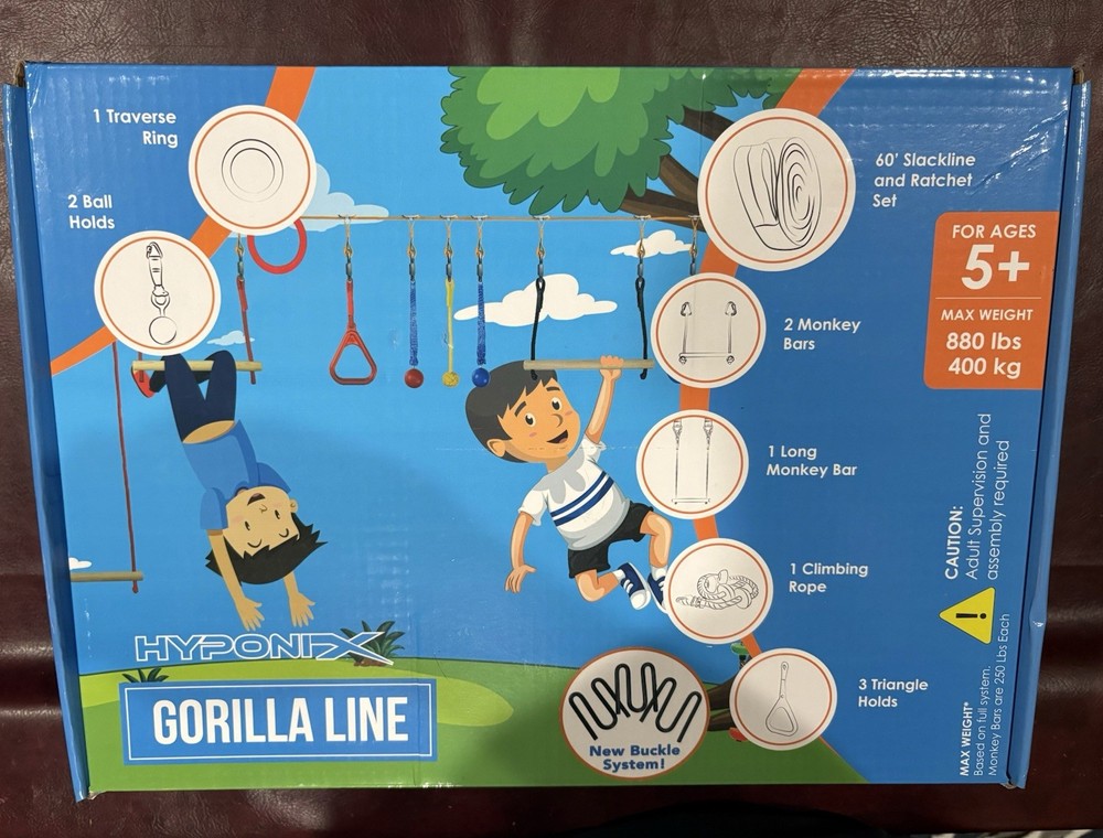 Hyponix Gorilla Line Obstacle Course for Kids 5+ Accessories 800lb Limit NIB