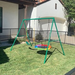 440lb Metal Swing Set Kids Adult Backyard Playset with 2 Swings Heavy Duty Frame
