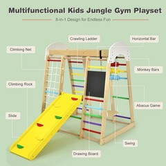 Indoor Playground Climbing Gym Kids Wooden 8 in 1 Climber Playset for Children