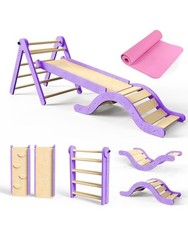 🔥NEW🔥 Pikler Triangle Set 7in1 Foldable Toddler Climbing Toys Indoor, Purple