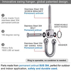 2 Pack Swing Hangers Swing Set Hooks Stainless Steel Hammock Hooks for Porch …