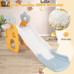 Indoor Foldable Kids Slide W/ Climber Basketball Hoop & Ball Buffer Zone