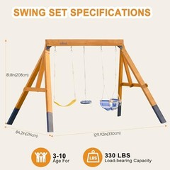 3-in-1 Wooden Swing Sets for Backyard, DIY Swing Sets with Tree Swing and 2