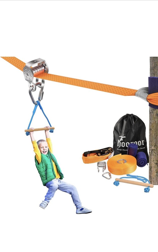Slackline Pulley with 52FT Zip Line Monkey Bar Most Accessory for Obstacles