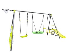 6 Function Swing Set w/ Net Swing, Slide, Hoop, 440 lbs, Green