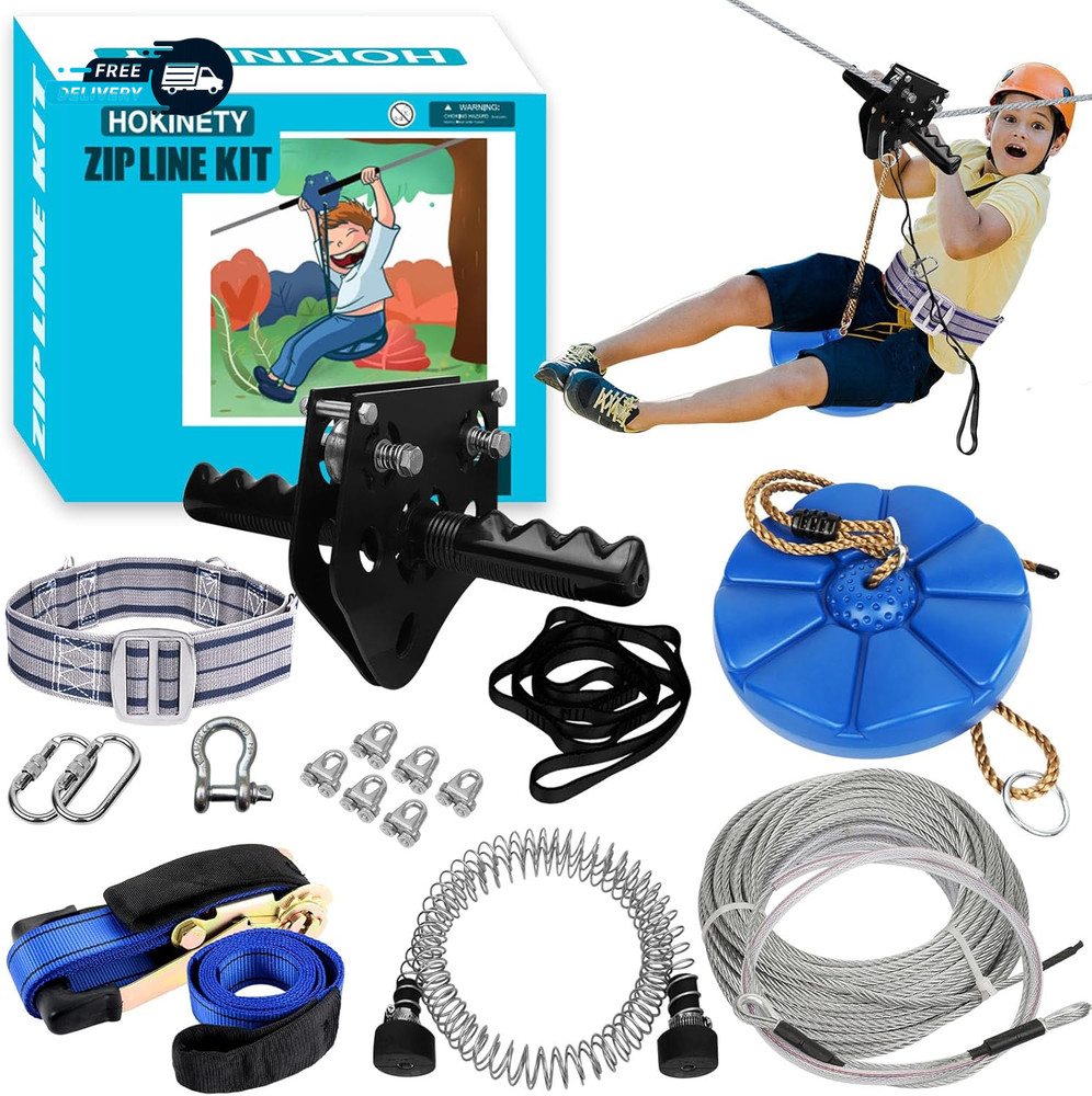 Zip Line Kit for Kids Adults 100FT 120FT 150FT 200FT up to 380Lbs Quick