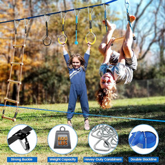 Ninja Warrior Obstacle Course for Kids – 56ft Slackline with 8 Accessories