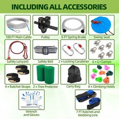 180FT Zipline for Backyard Kids and Adults Up to 400 lbs Backyard Playground Set