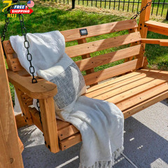 Wood Outdoor Patio Pergola Swing Bench with Trellis 600Lb Weight Capacity for Po