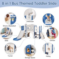 8 in 1 Toddler Climber Slide Playset Outdoor Indoor Slide Playset for Kids Blue