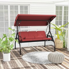 3 Seat Outdoor Porch Swing Chair, Adjustable Canopy Swing Bench, Convertible