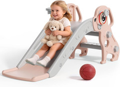 Toddler Slide, 4 in 1 Kids Slide for Indoor Outdoor, Slide with Basketball Hoop