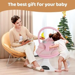 Electric Baby Swing Remote Control 5 Speeds Detachable Seat Pink 0-6M