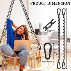 2 Pack 63in Hanging Swing Chain with 4 Carabiners, 660LB Capacity Hanging Kit…