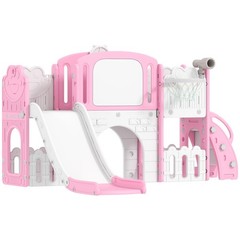 7 in 1 Toddler Slide Set, Frog Theme Outdoor & Indoor Playset, Pink