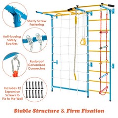 7 in 1 Kids Indoor Gym Steel Home Playground Children Swedish Wall Ladder Set
