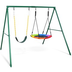 440lb Metal Swing Set Kids Adult Backyard Playset with 2 Swings Heavy Duty Frame